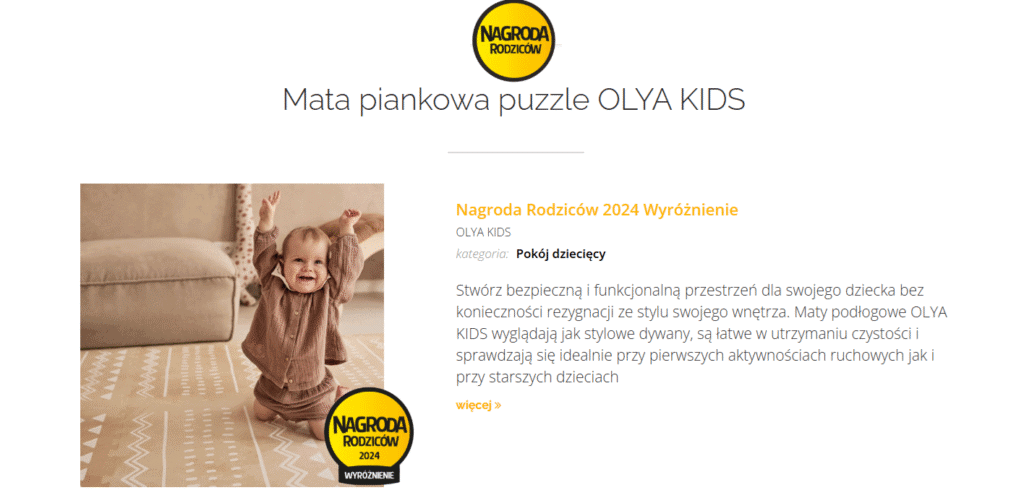 nagroda rodziców wyróznienie olya kids mata piankowa nagroda najlepsza mata piankowa w polsce