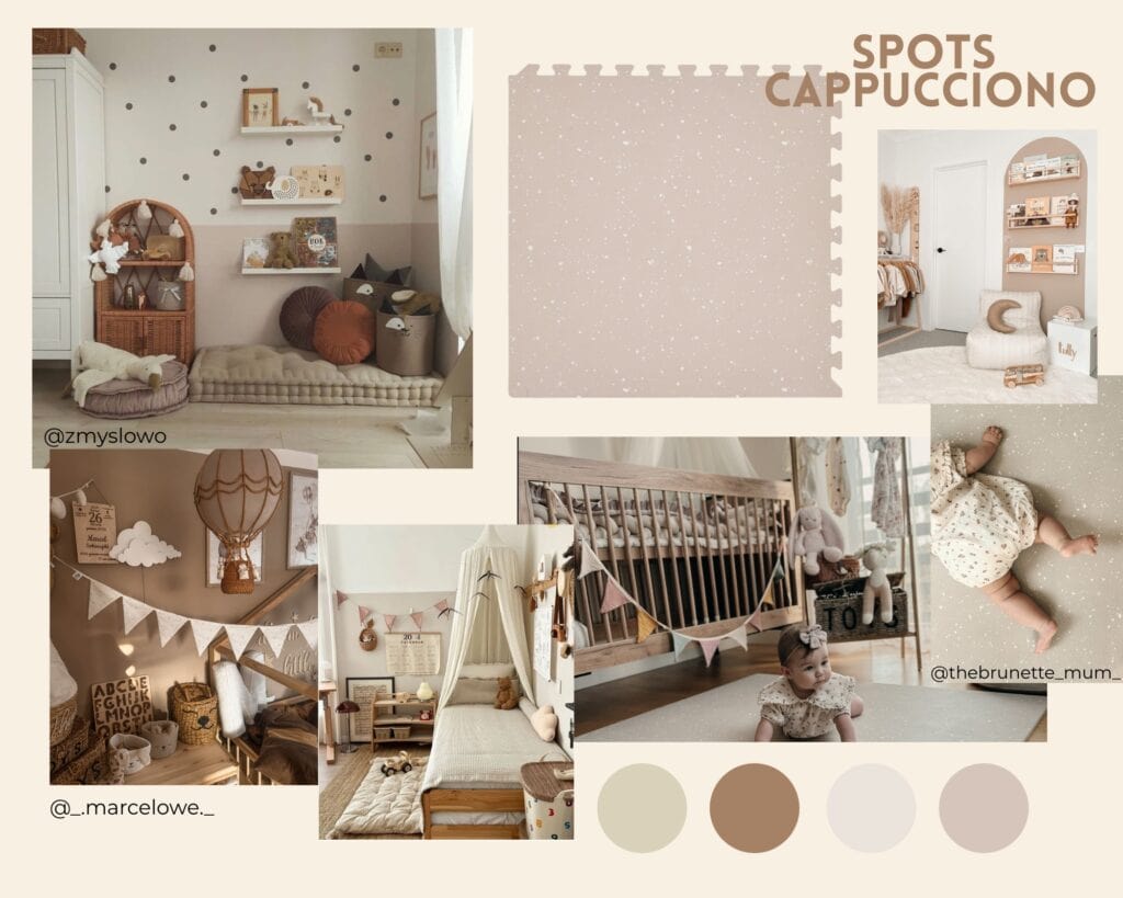SPOTS CAPPUCCINO beżowa mata piankowa puzzle - beżowa mata dla dziecka - mata beżowa dla dziewczynki - beżowa mata dla chłopca - mata puzzle dla dziecka - mata do pokoju dziecka