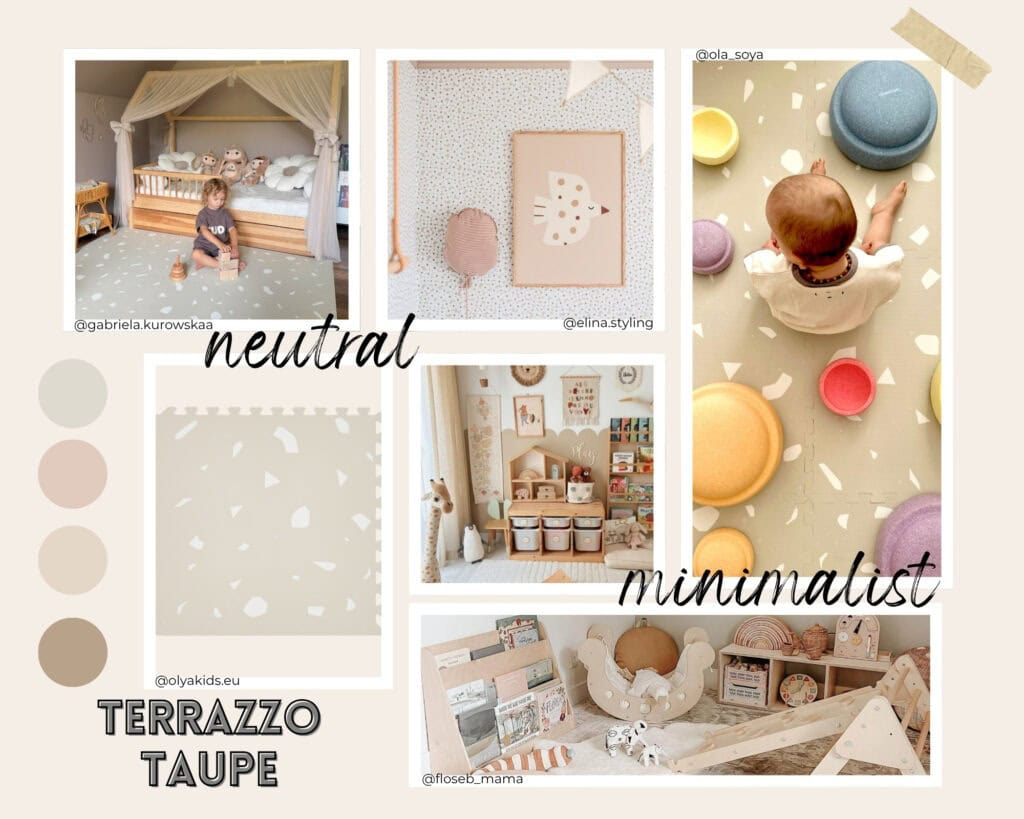 TERRAZZO TAUPE beżowa mata piankowa puzzle - beżowa mata dla dziecka - mata beżowa dla dziewczynki - beżowa mata dla chłopca - mata puzzle dla dziecka - mata do pokoju dziecka